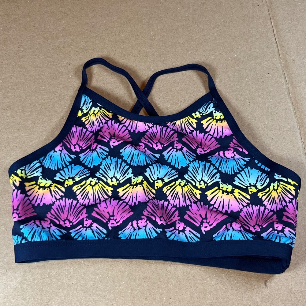 Lands End Girls Rainbow Shell Print Two Piece Swimsuit Navy Blue Size S 6-7 - Picture 4 of 6